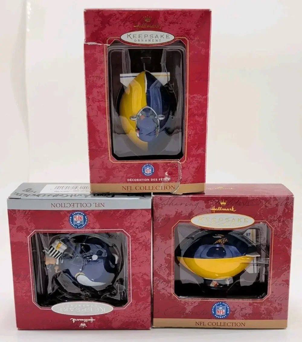 Lot of 3 Vintage Minnesota Vikings Hallmark Keepsake Ornaments 1997 1998 NFL